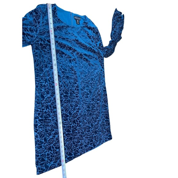Adrienne Vittadini M Teal Blue Velvet Burnout Floral Long Bell Sleeve Dress - Picture 7 of 12